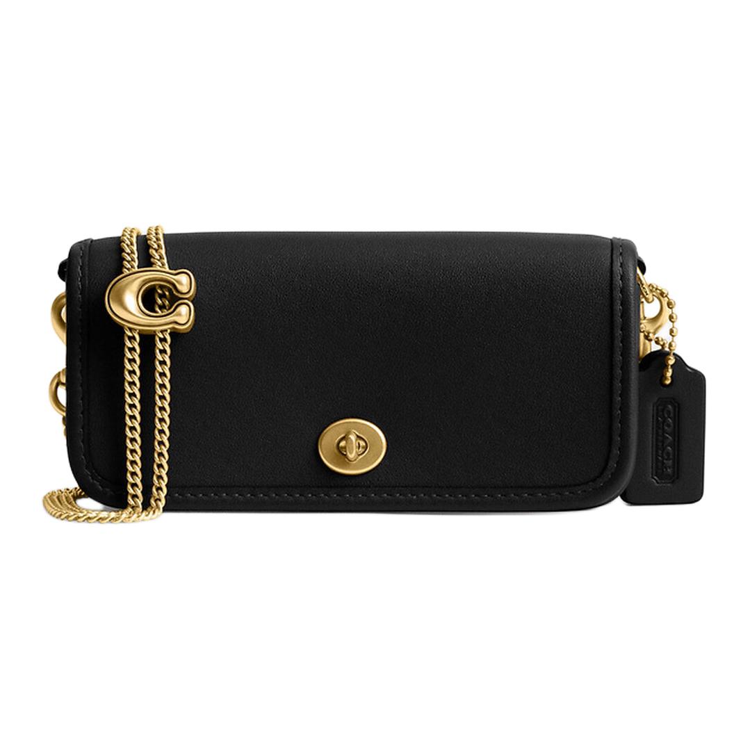 

COACH Миниатюрная женская сумка через плечо из мягкой кожи черного цвета