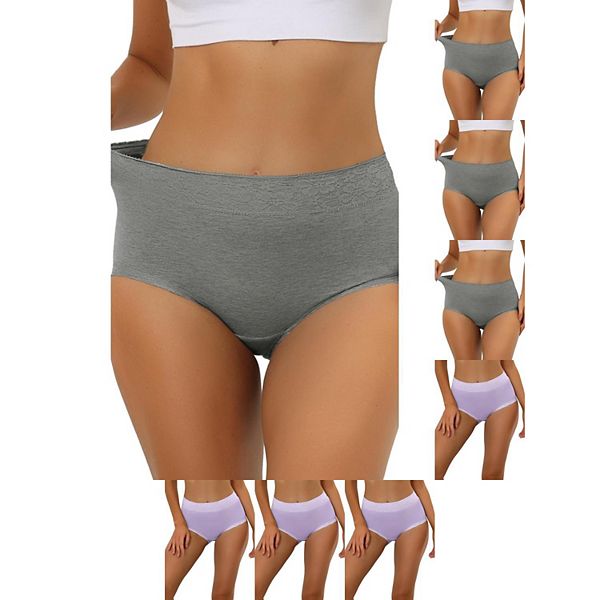 

8 пар женских хлопковых трусиков с высокой талией, кружевной отделкой, эффектом контроля живота и полным покрытием Inspire Chic, Purple Gray