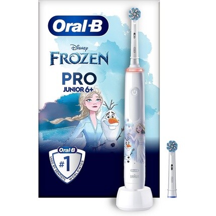 

Электрическая зубная щетка Junior Pro Frozen для детей от 6 лет с 2 насадками, регулировка давления на 360°, 3 режима чистки, включая таймер для ухода за чувствительными зубами, белый, Oral-B
