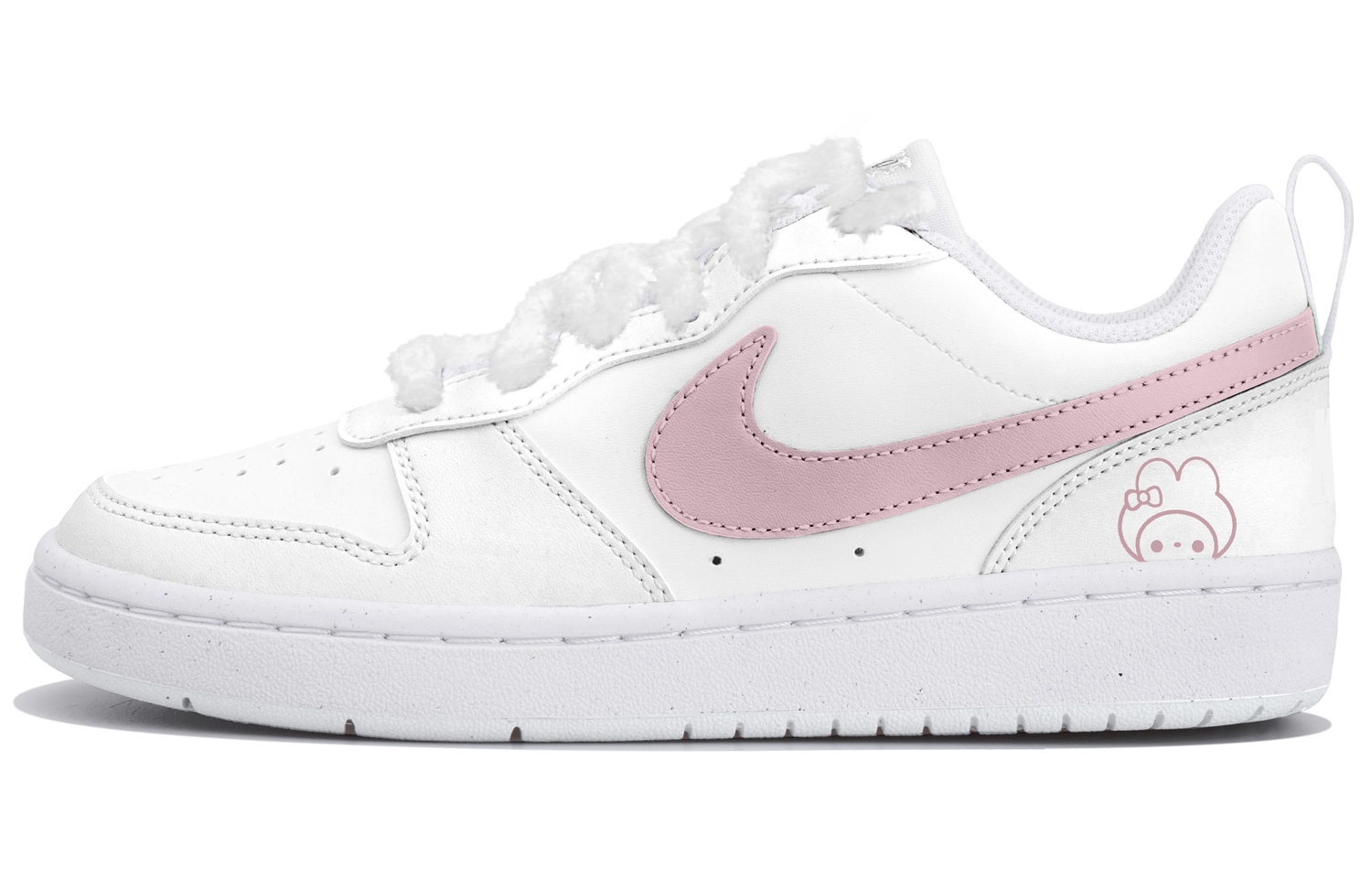 

Nike Кроссовки для скейтбординга Court Borough Plush White Pink Slip Resistant низкие детские бело-розовые для подростков
