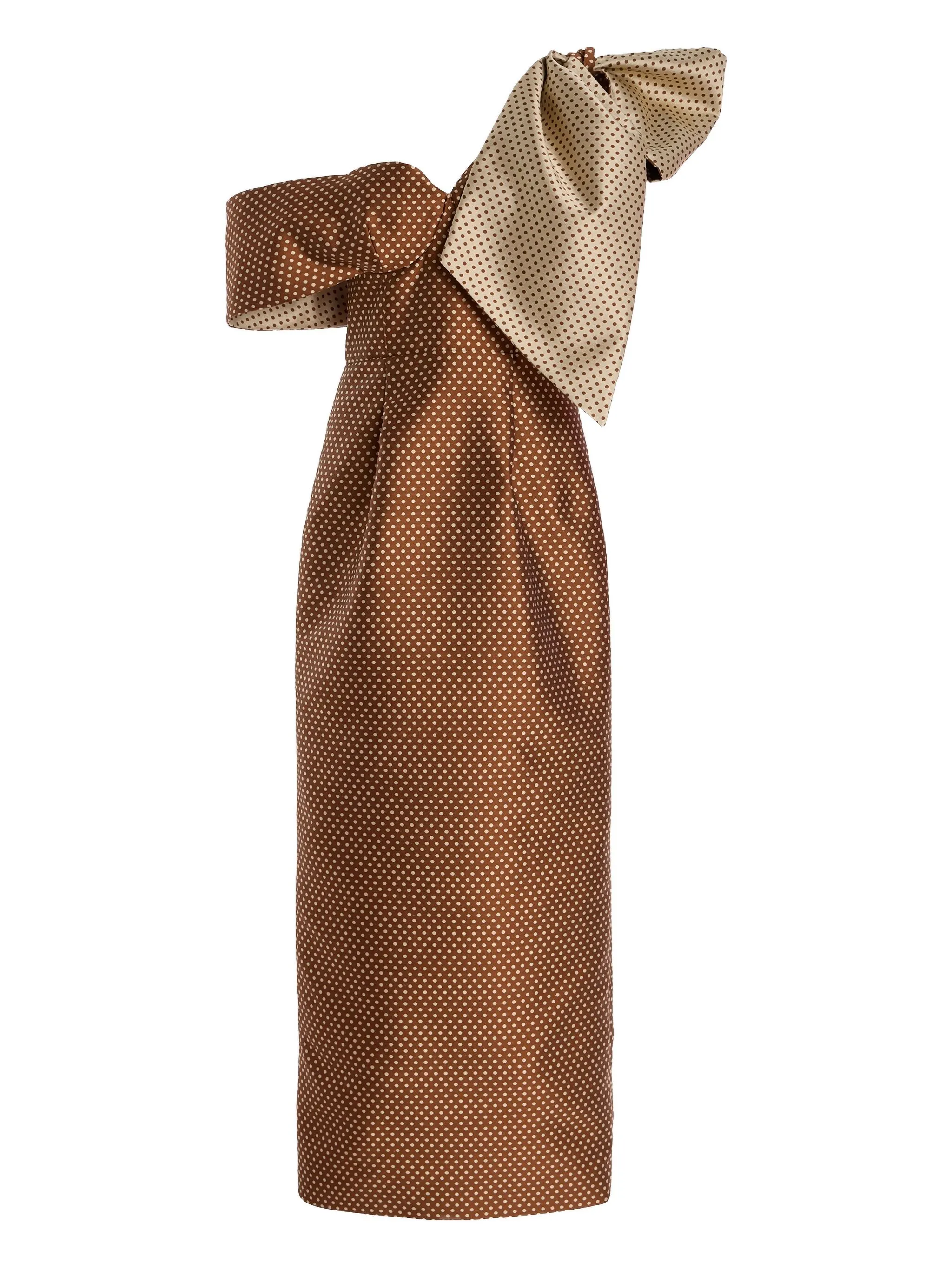 

Платье на одно плечо с узором в горох Rosie Assoulin, коричневый