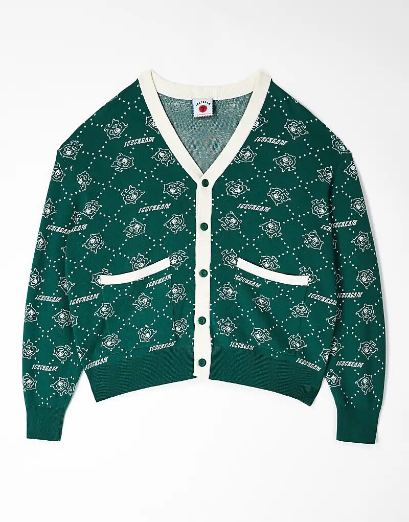 

Вязаный кардиган с монограммой Ice Cream в зелено-белом цвете