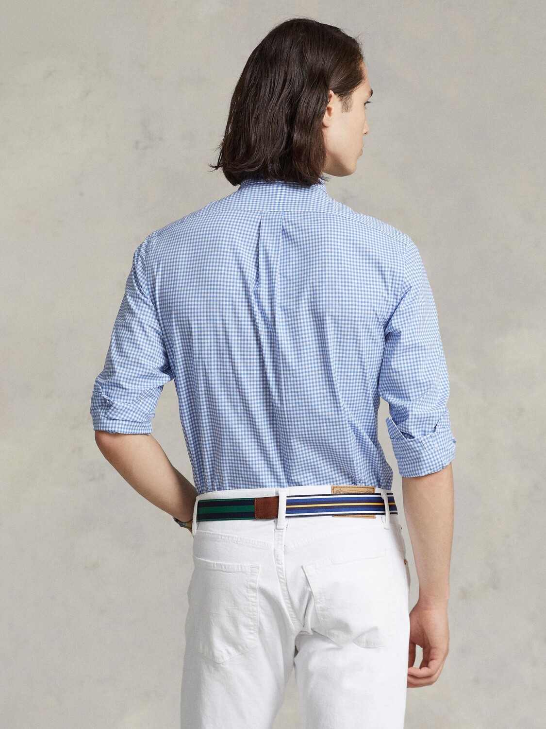 Рубашка Polo Slim Fit из эластичного поплина в мелкую клетку Ralph Lauren, синий — фото 3
