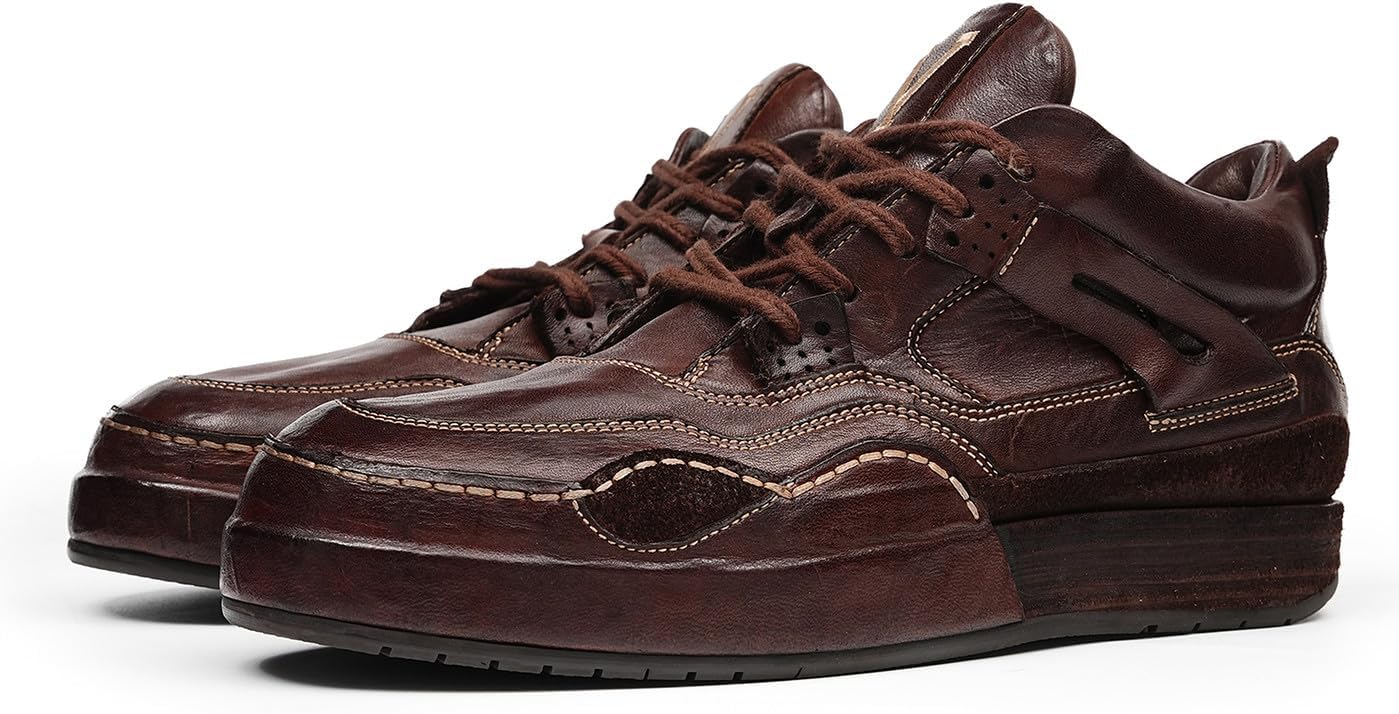 

Мужские роскошные кроссовки Santimon из лошадиной кожи - ручная работа, низкие туфли повседневного и делового стиля с прошивкой Стропа Гудиер, дышащая стелька из коровьей кожи, комфорт для работы и прогулок в выходные, коричневый