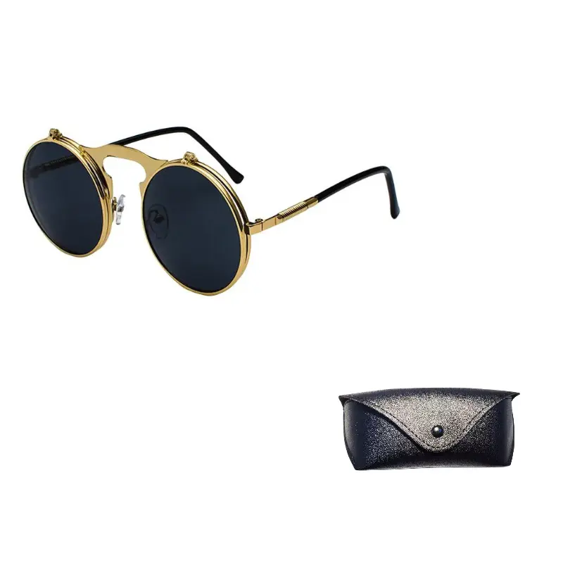 

JEANSWEST Круглые солнцезащитные очки унисекс, Gold Frame with Gray Lens