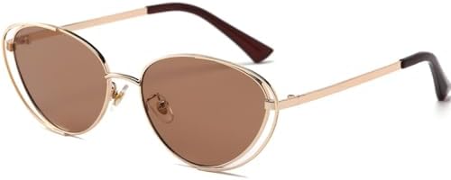 

Панк-солнцезащитные очки в двойной оправе для женщин, модные очки «кошачий глаз» для мужчин, ретро-очки с металлическим покрытием, защита от УФ-излучения UV400 MTZJH, Gold Tea