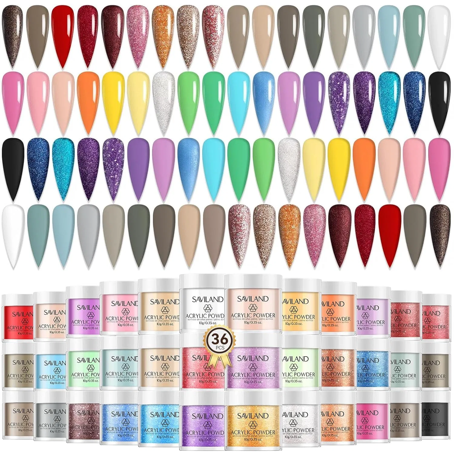 Набор акриловой пудры для ногтей SAVILAND Color Artistry, 36 цветов Saviland, 36 Colours X 10 G
