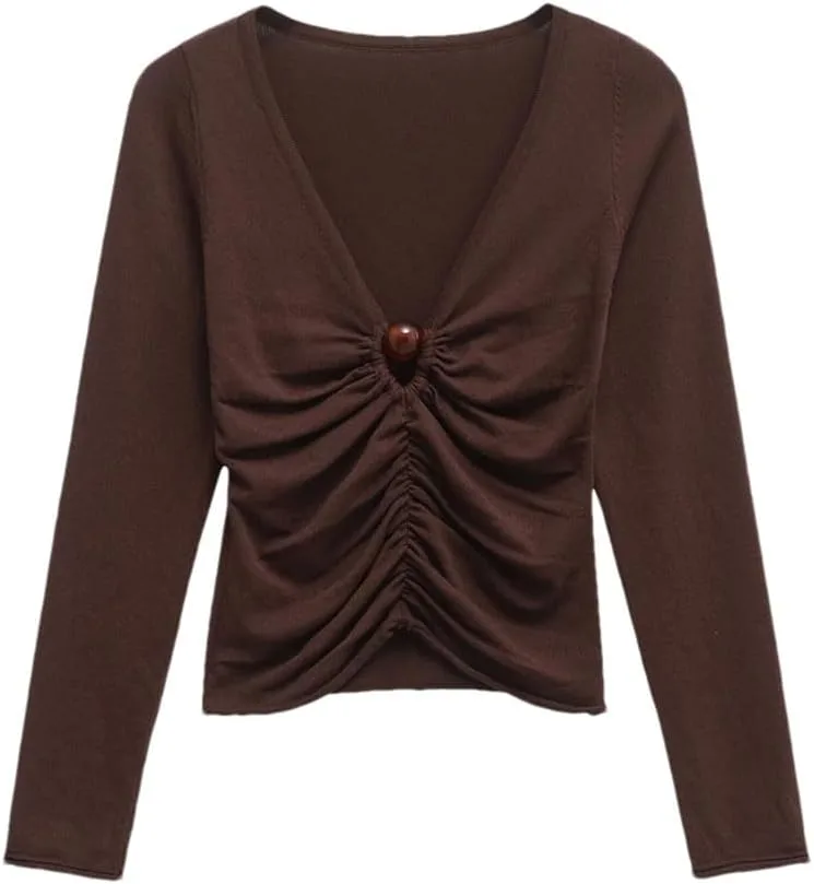 

Женская футболка с длинным рукавом и V-образным вырезом