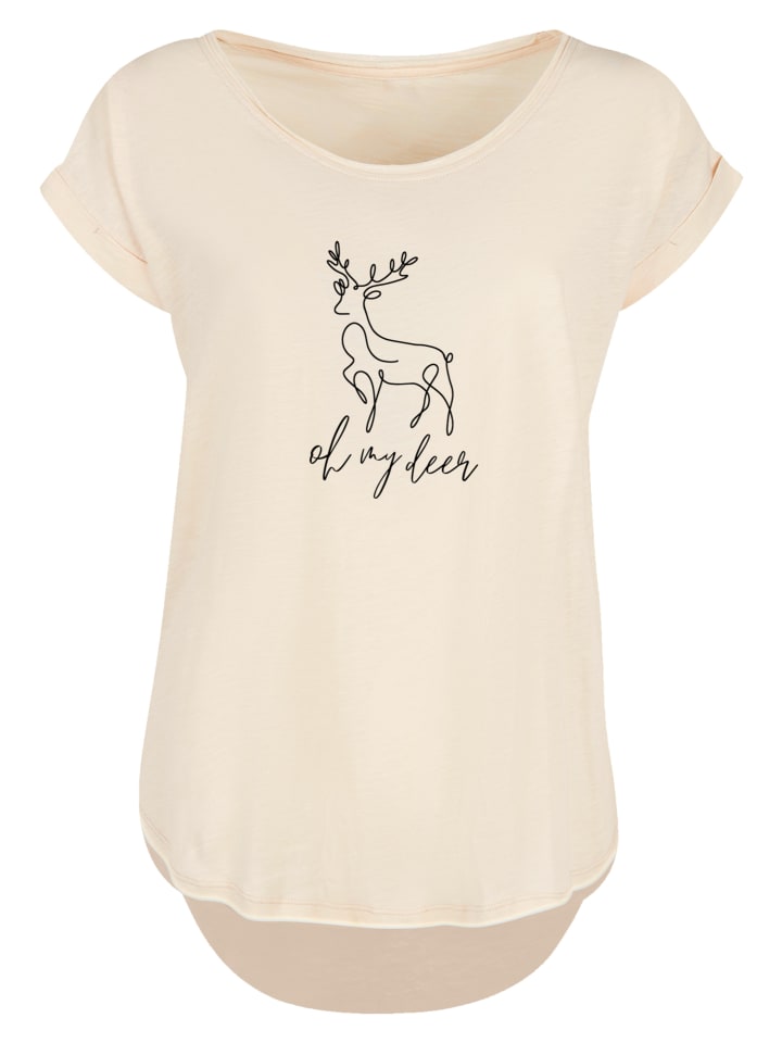 

Удлиненная футболка с изображением зимнего рождественского оленя в цвете Белый песок F4NT4STIC