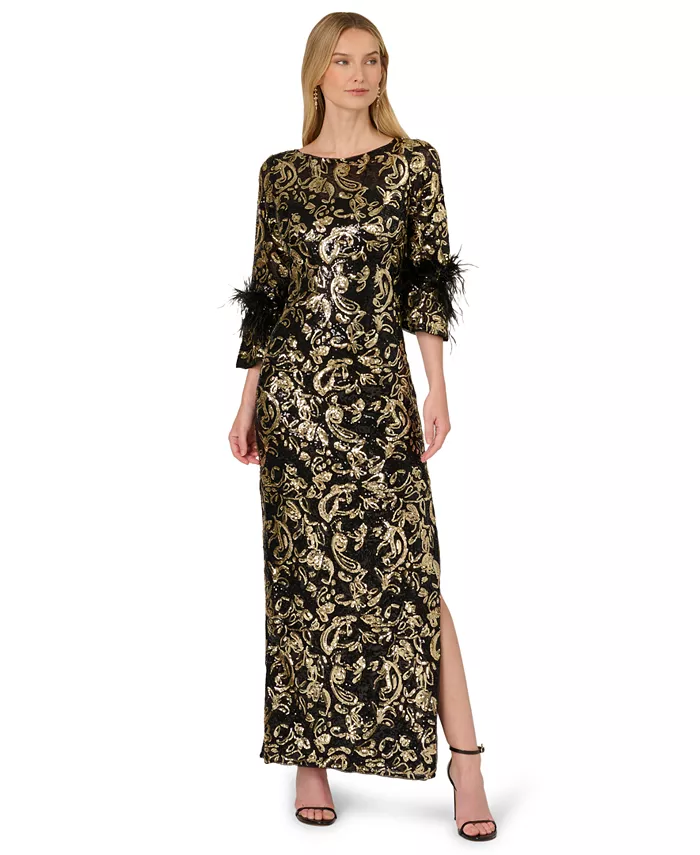 

Женское платье с пайетками и отделкой из перьев Adrianna Papell, мультиколор