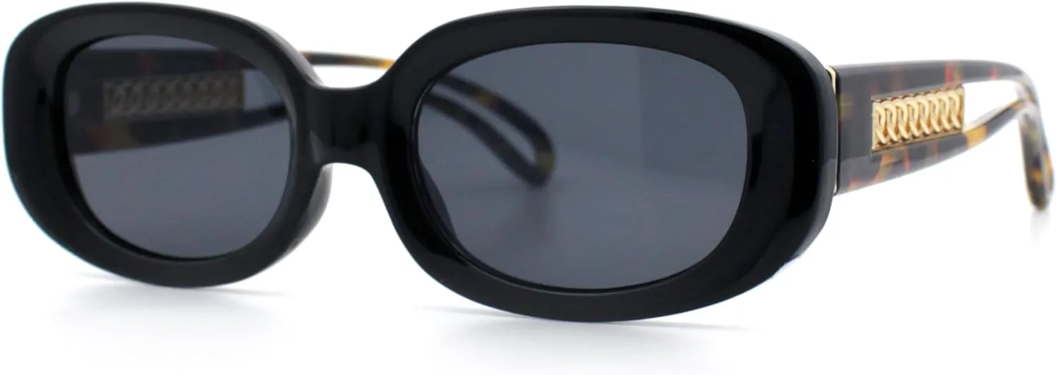 

SA106 Женские солнцезащитные очки с металлической цепочкой и декоративными элементами, овальной и прямоугольной формы, из пластика, Black Tortoise - Black