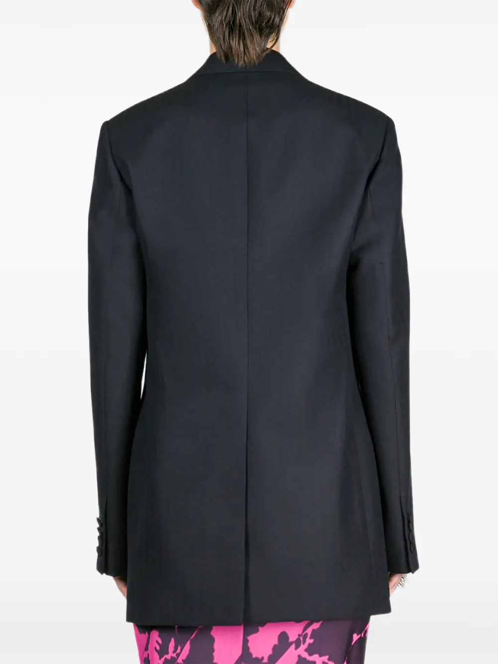 Шерстяной пиджак свободного кроя с узором в елочку Dries Van Noten, синий — фото 4