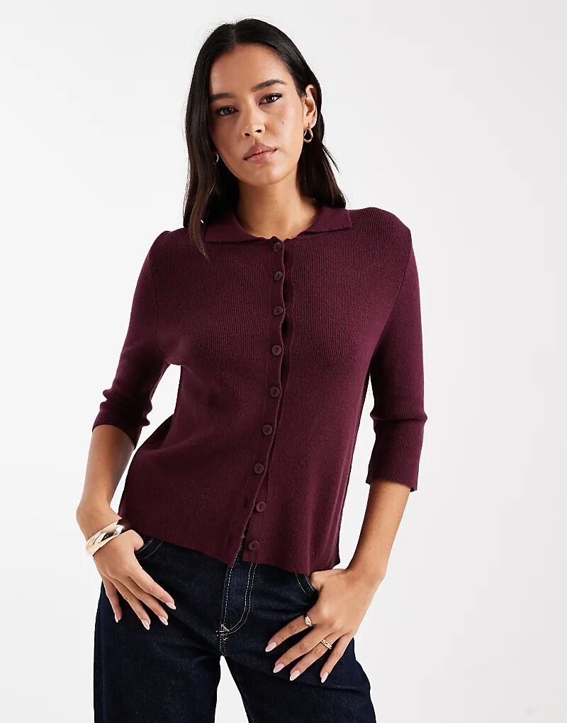 

Вязаный приталенный кардиган с воротником ASOS DESIGN ягодно-красного цвета