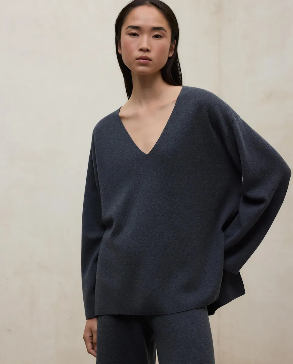 

Женский джемпер с длинным рукавом и V-образным вырезом Ecoalf, синий