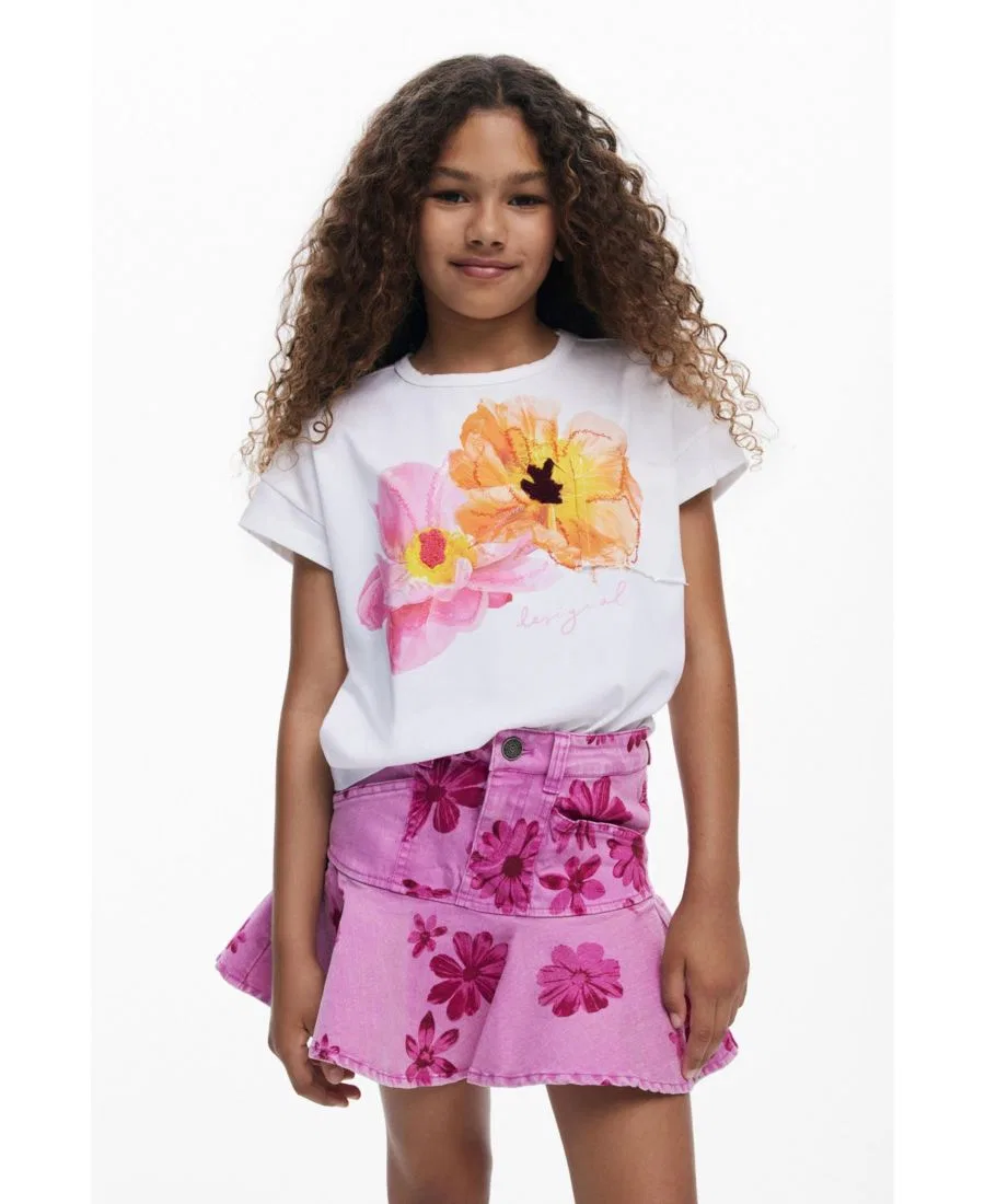 Детская джинсовая юбка с принтом Desigual, Dark Pink