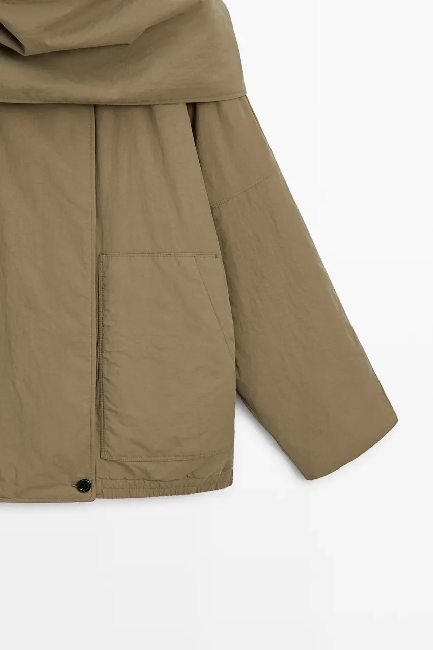 Куртка Massimo Dutti Quilted Bomber With Scarf, коричневый — фото 4