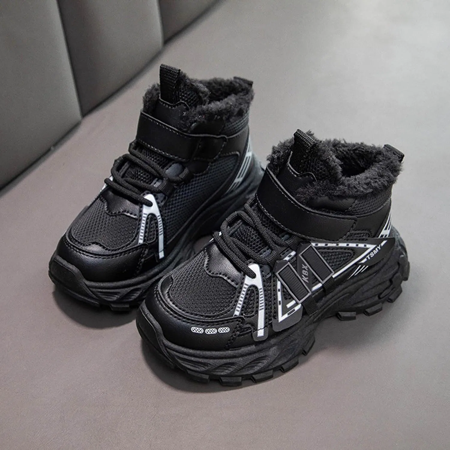 Детские кроссовки для девочек с высоким верхом, Black — фото 3