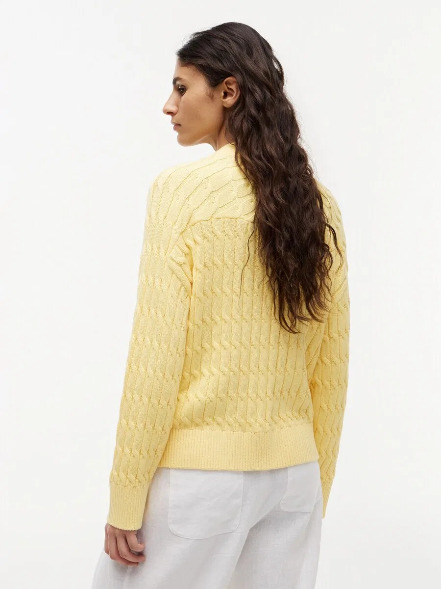 Вязаный кардиган TOMMY HILFIGER 'Cable Oversized' светло-желтого цвета — фото 3