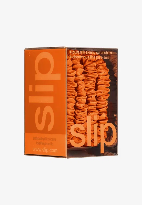 Комплект из 4 шелковых резинок для волос Pure silk skinny scrunchies Slip, Orange — фото 4