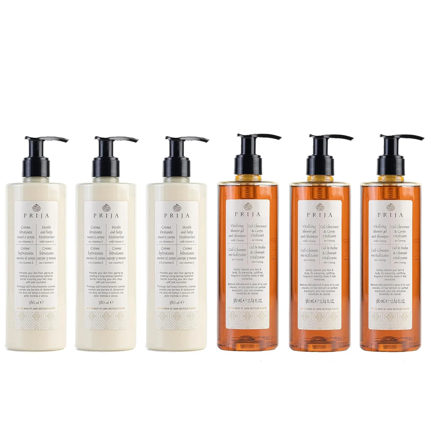 Набор для тела и волос Hand & Body Cream + Hair & Body Shampoo, Prija, 2x380 мл, Ginseng