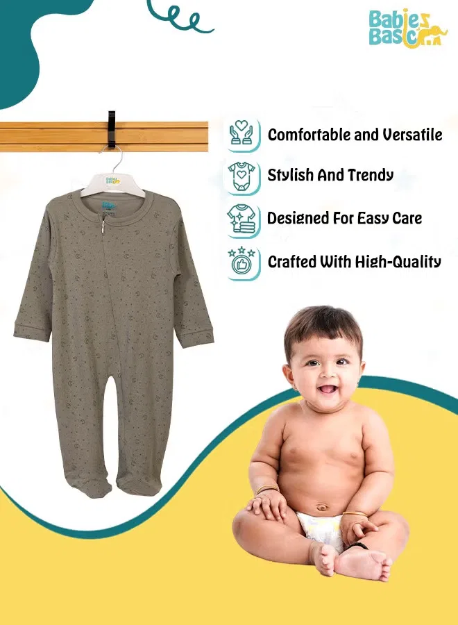 Боди-комбинезон с принтом из хлопка Babies Basic, серый — фото 4