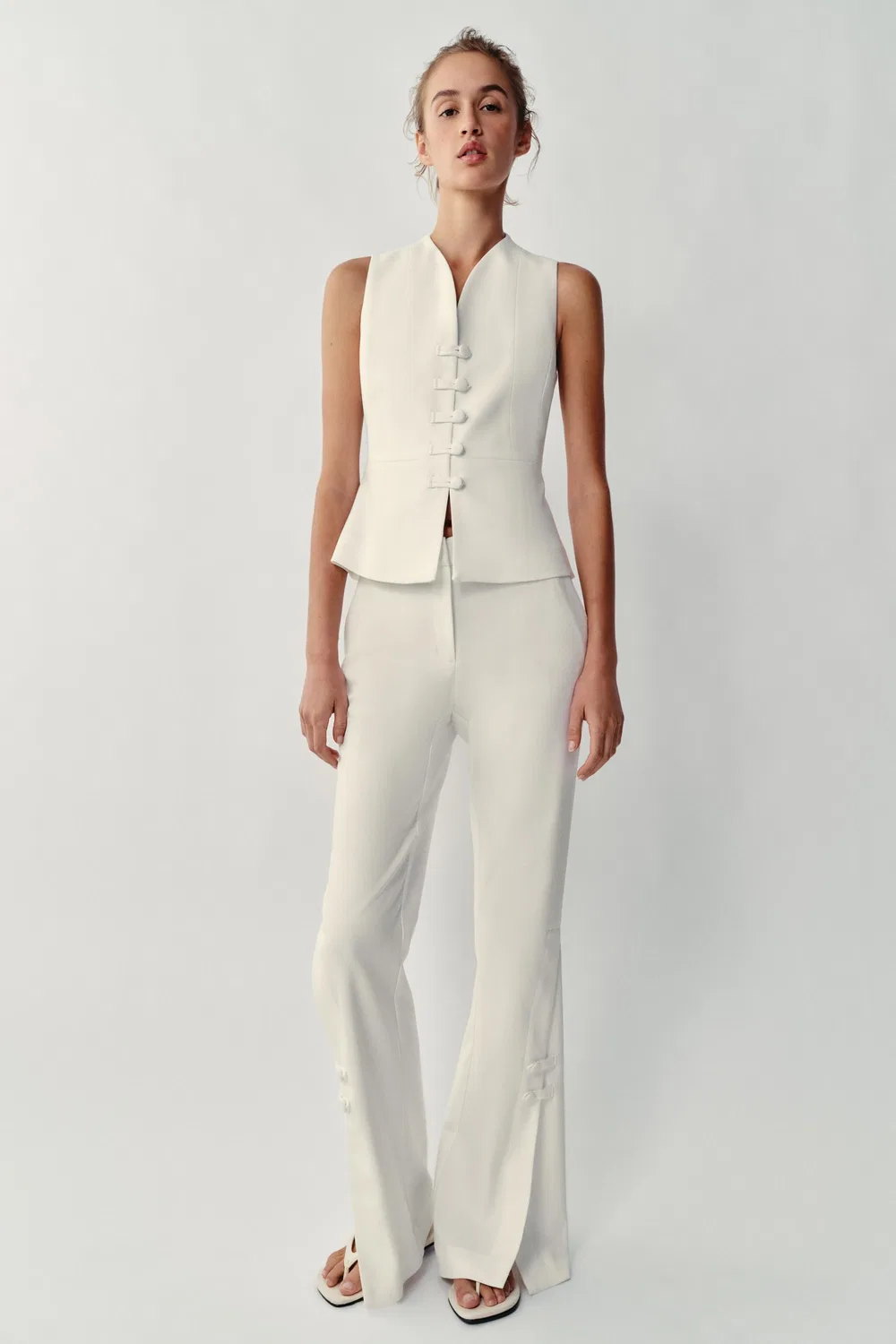 Брюки с разрезами по низу ZARA, Ecru