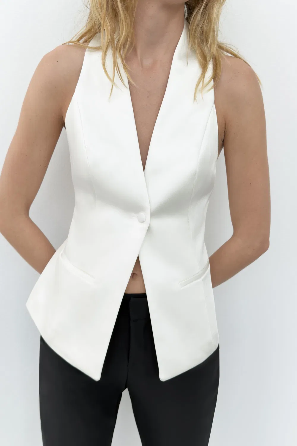 Атласный жилет для смокинга ZARA, Oyster-White — фото 2