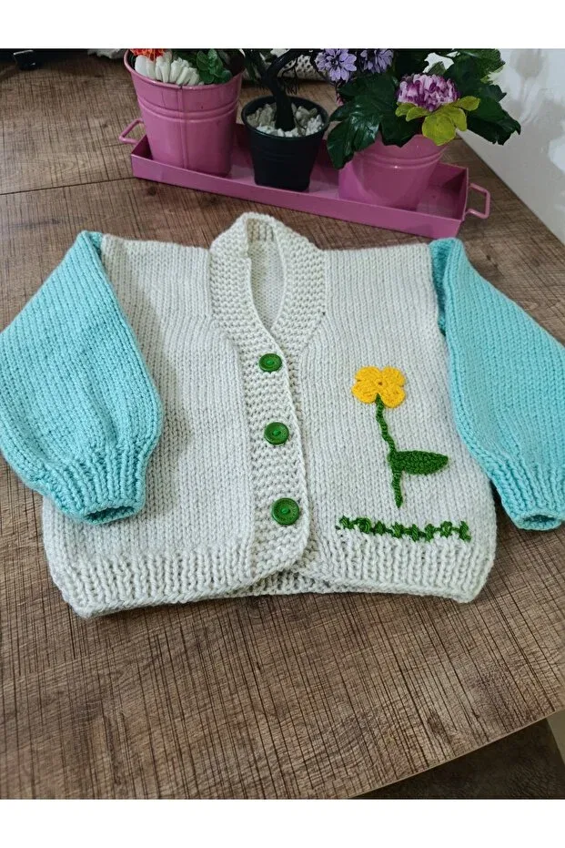 Детский кардиган ручной вязки Hand knitted children's cardigan El Örgüsü Cici Bebe, Baby Food Cream — фото 2