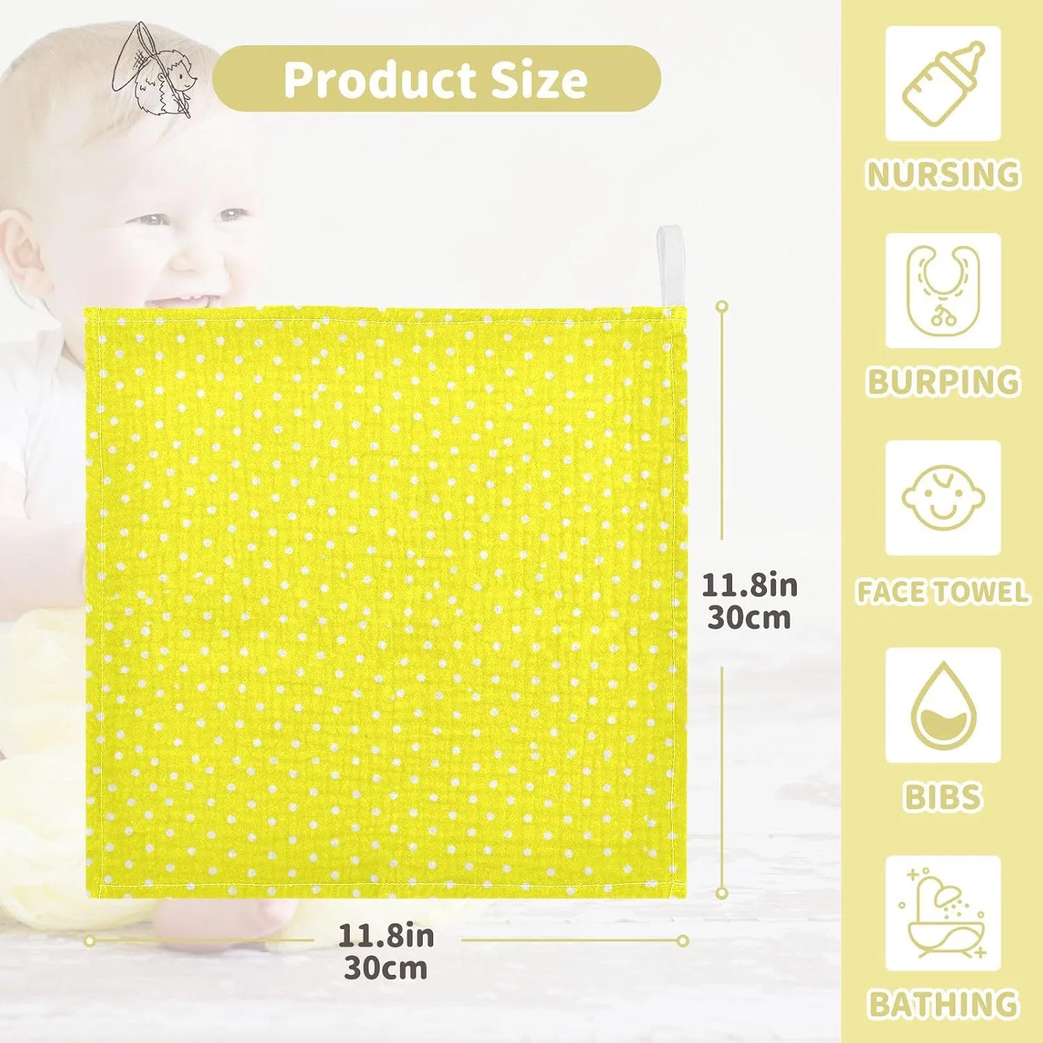 Махровая салфетка для лица из муслина, 5 штук, 30x30 см, JUMBEAR — фото 3