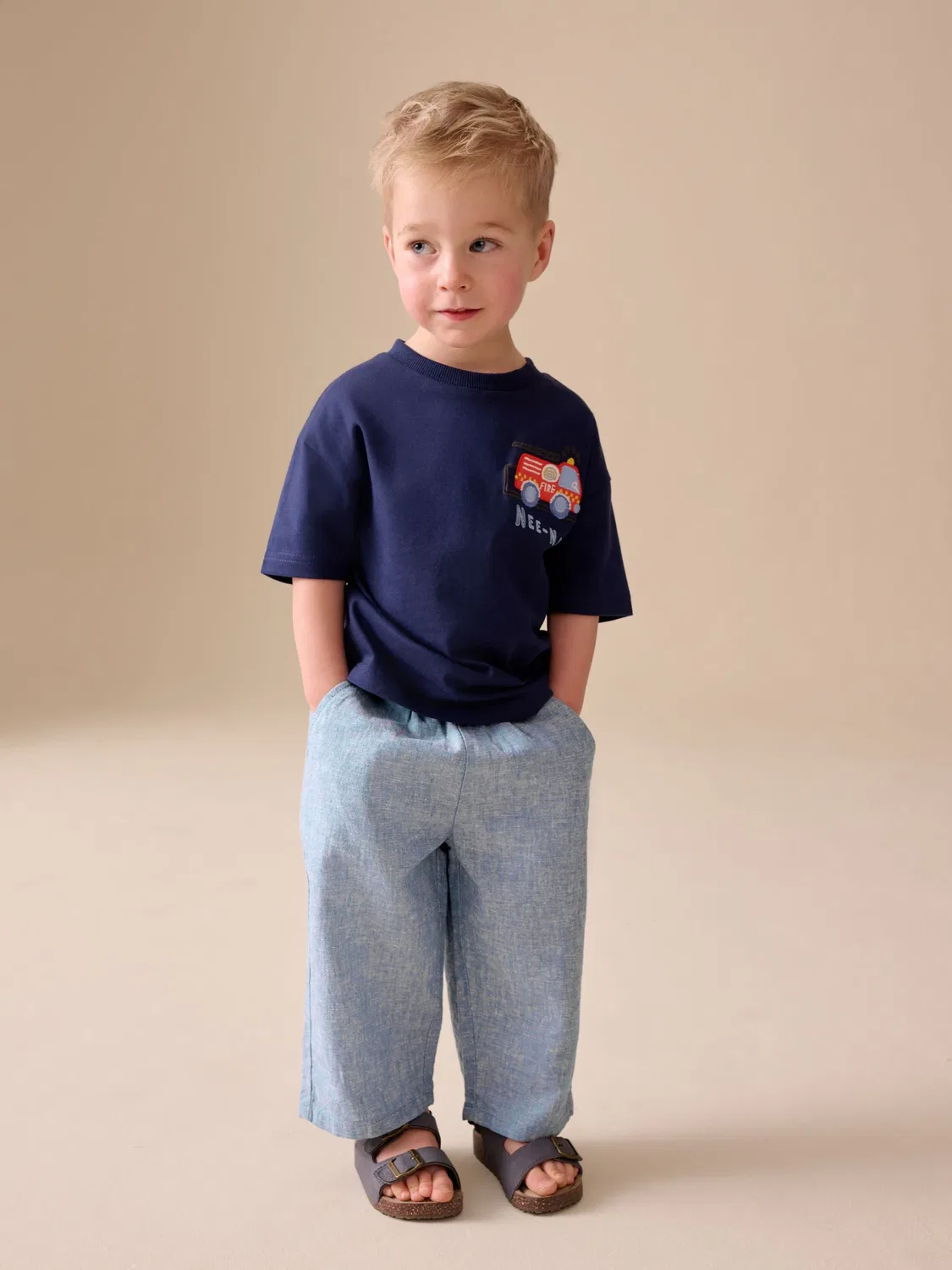 Брюки свободного кроя из льняной смеси, Chambray Blue Next — фото 3