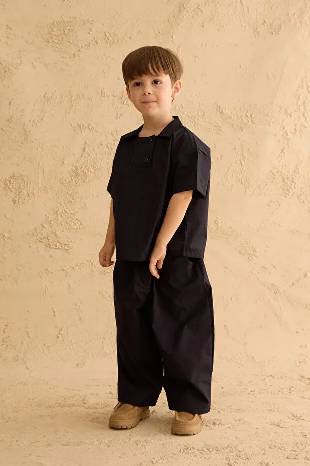 Детская рубашка для мальчиков с коротким рукавом Fahhar Kids, Navy Blue