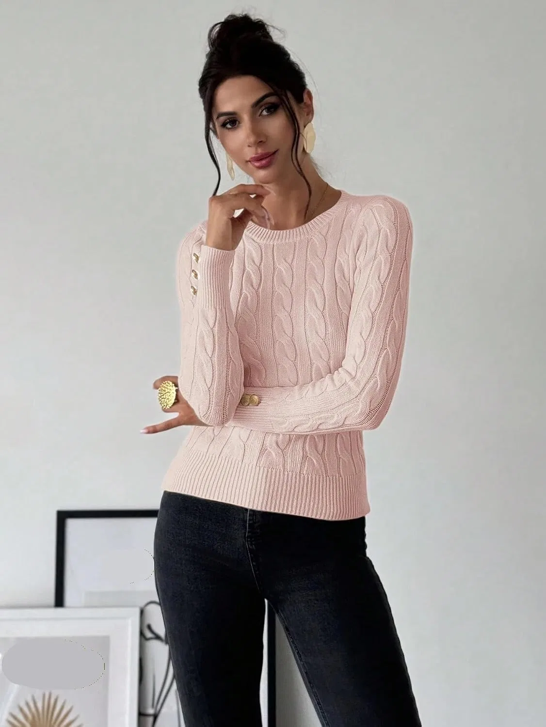 Женский джемпер с длинным рукавом, модель Regular Fit, розовый — фото 4