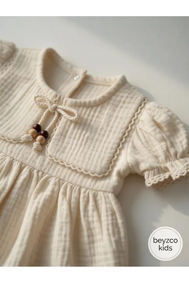 Детское платье для девочек хлопковое Minicix, Beige — фото 2