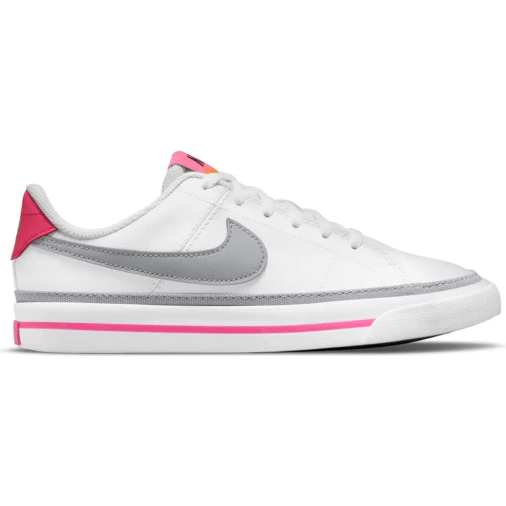 Детские кроссовки для мальчиков кожаные Court Legacy NIKE, White White Lt Smoke Grey Pink Prime Kumquat