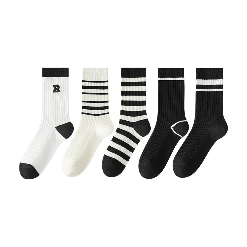 Носки детские с полосками MINISO, 3 Black Stripes+2 Black Unlined Stripes — фото 3