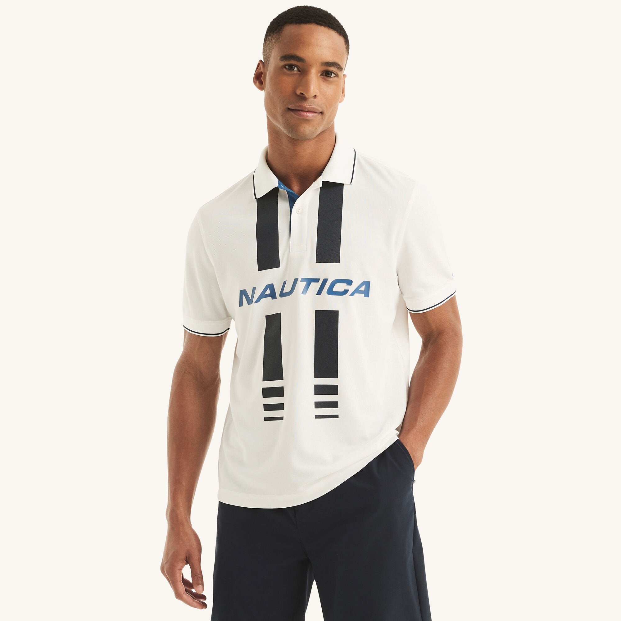 

Мужская рубашка-поло Nautica Navtech Sustainably Crafted Colorblock Classic Fit, цвет bright white
