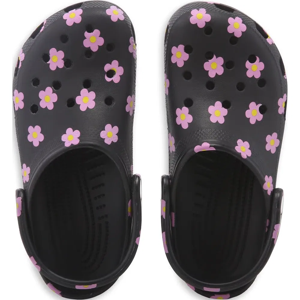 Детские классические сабо с графическим рисунком Crocs, Black Multi Flower — фото 4