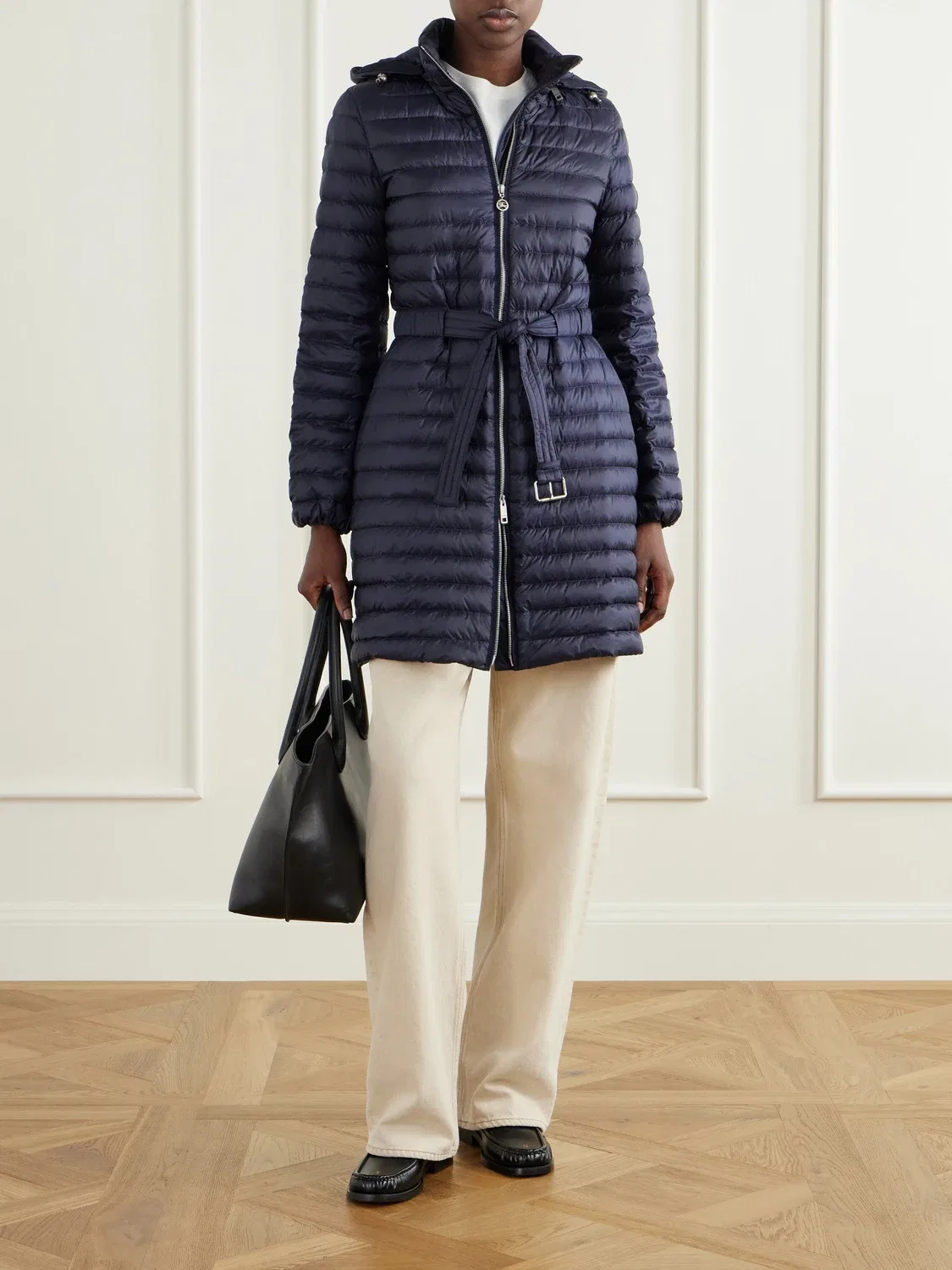 Стеганое пальто с капюшоном и поясом Burberry, синий — фото 2