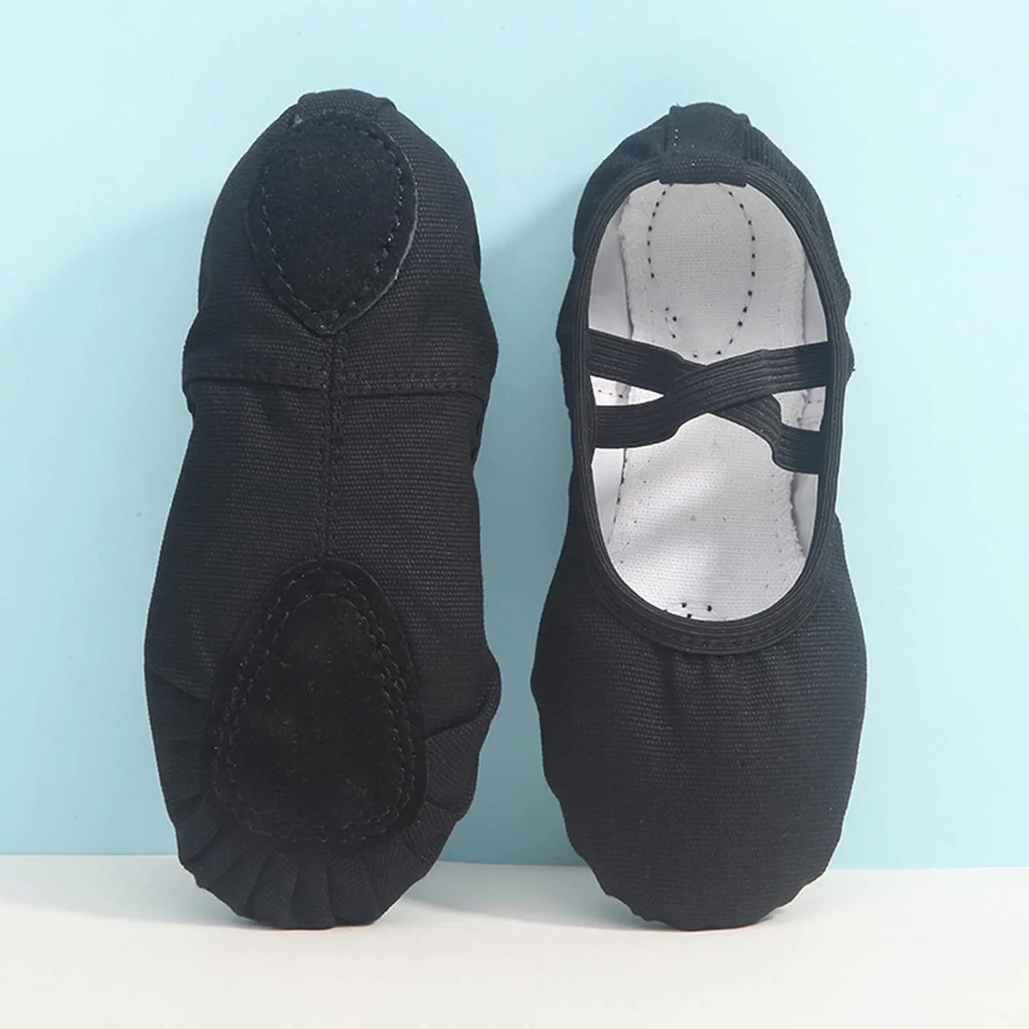 Детские балетки для девочек на полной подошве из замши, Black — фото 3