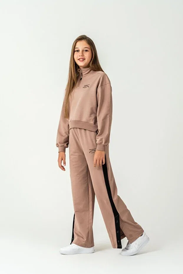 Детский спортивный комплект для девочек с принтом Mışıl Kids, Beige — фото 3