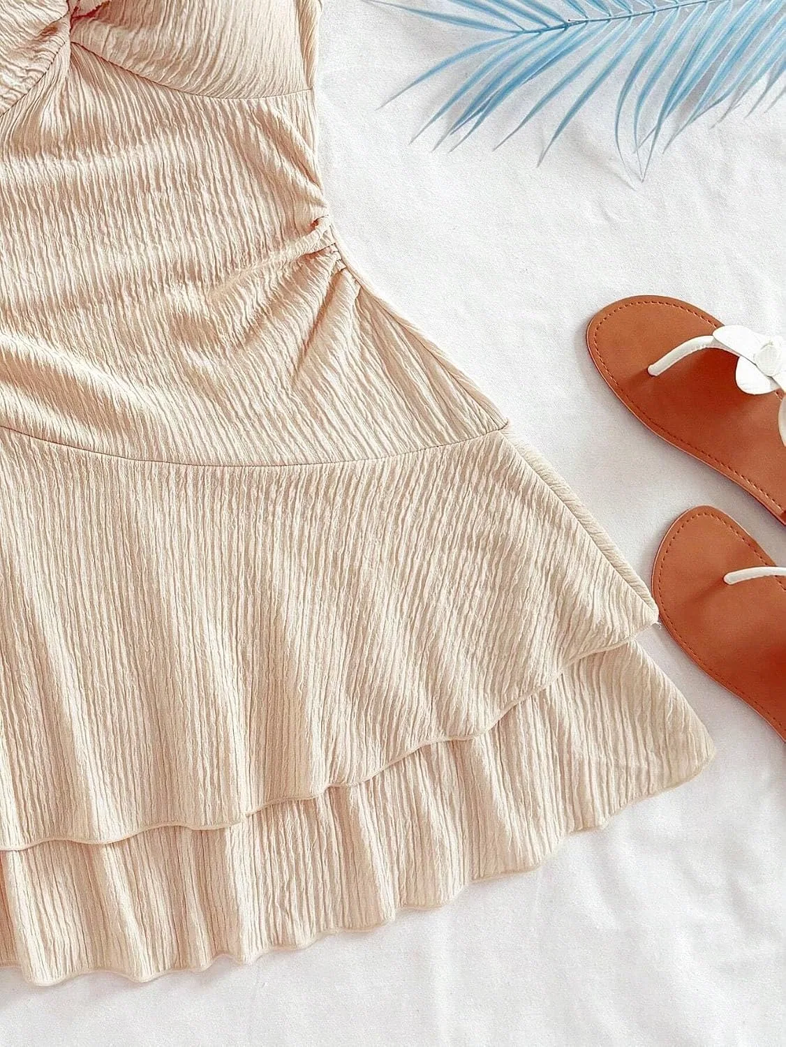 Женское мини-платье без рукавов A-line с открытой спиной, Apricot — фото 4