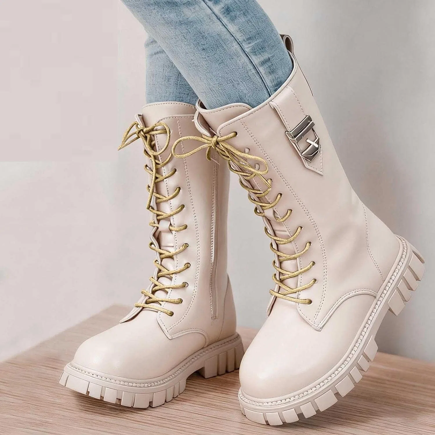 Детские ботинки для девочек на шнуровке Golden Mid Calf KWVLX, White — фото 2