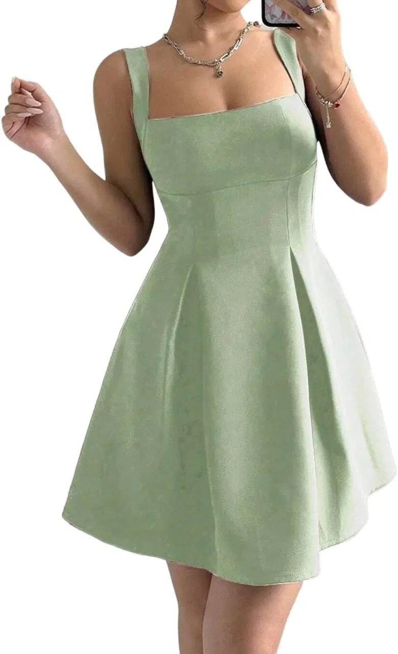 Женское A-силуэта платье-трапеция sleeveless мини, Green