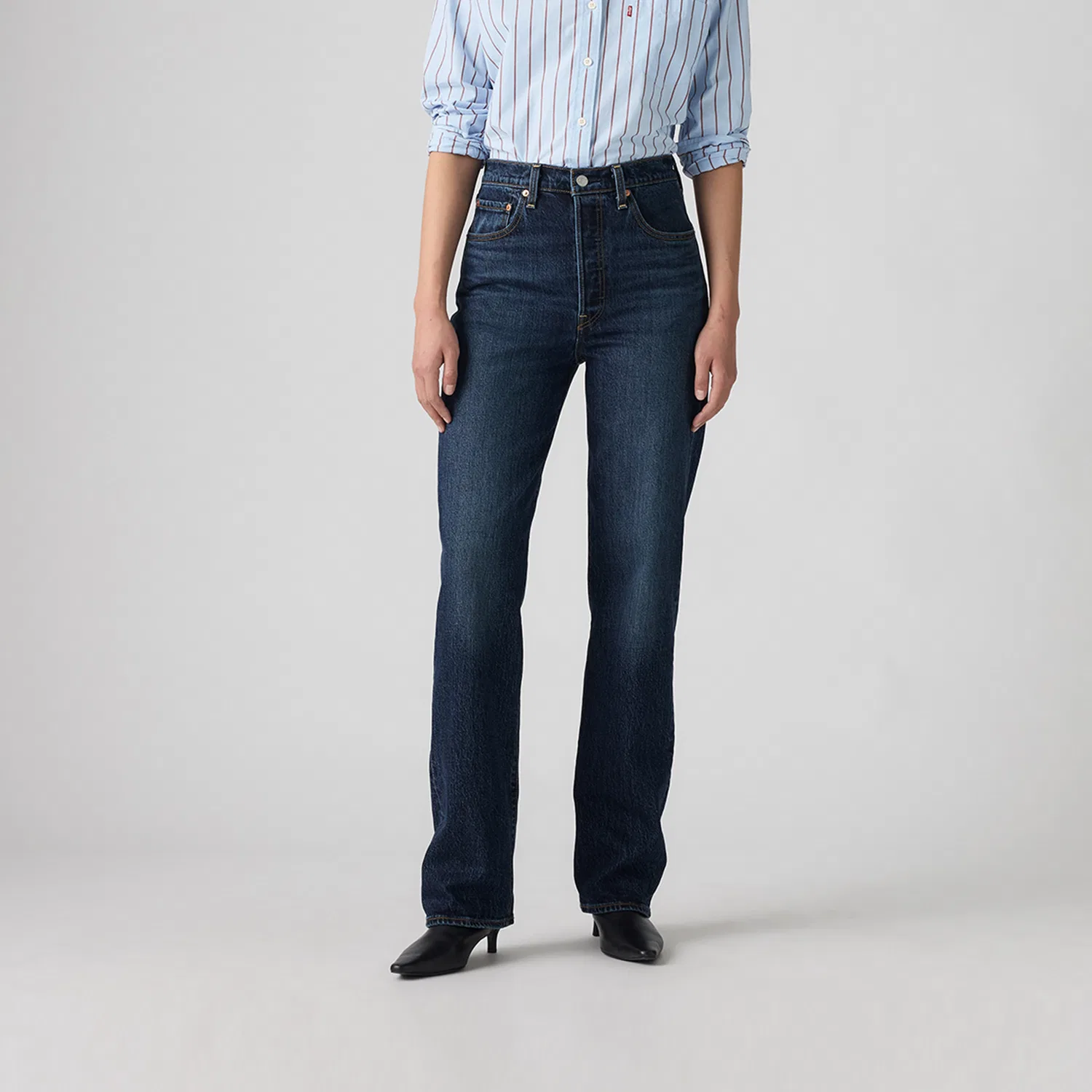 Levis Женские джинсы прямого кроя с застежкой на пуговицы Levi's Ribcage, Цвет Blue — фото 4
