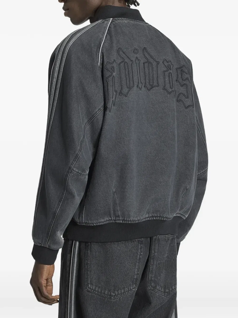 Джинсовая куртка с вышитым логотипом Adidas, черный — фото 2