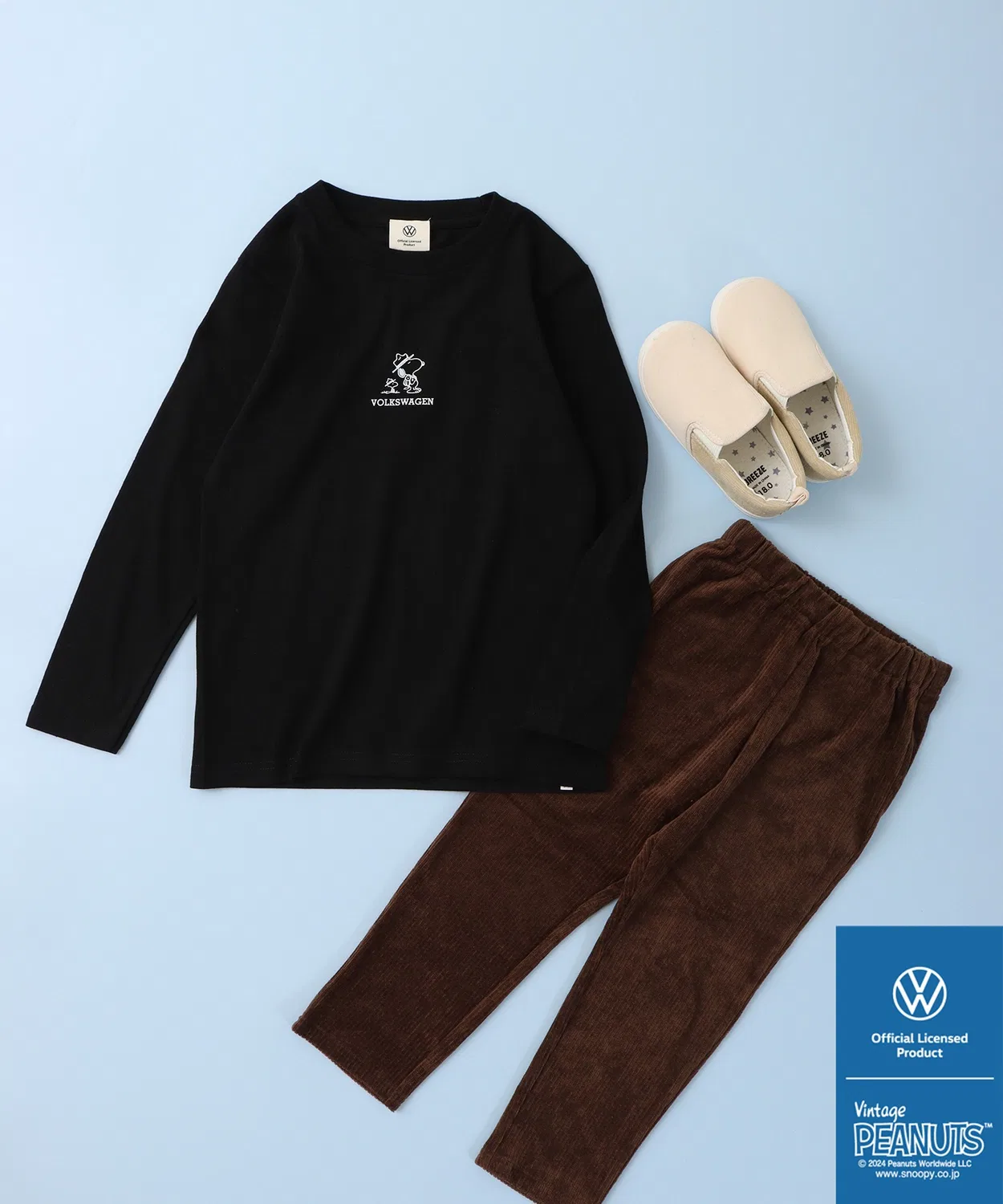 Детская футболка с длинным рукавомс принтом PEANUTS×Volkswagen, Black