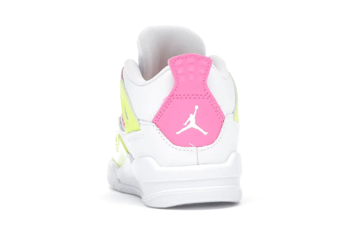 Детские кроссовки с цветными акцентами Jordan 4 Retro, White/Lemon Venom-Pink Blast — фото 4