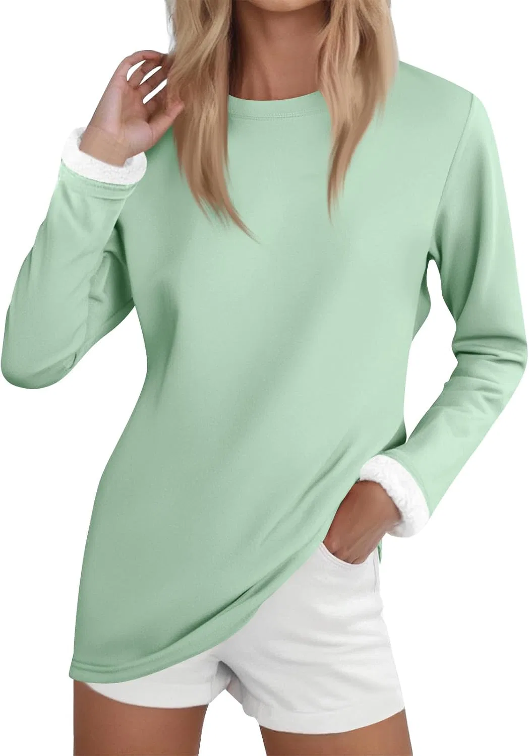 Женский свитшот на флисе с начесом, Pullover, мятный — фото 2
