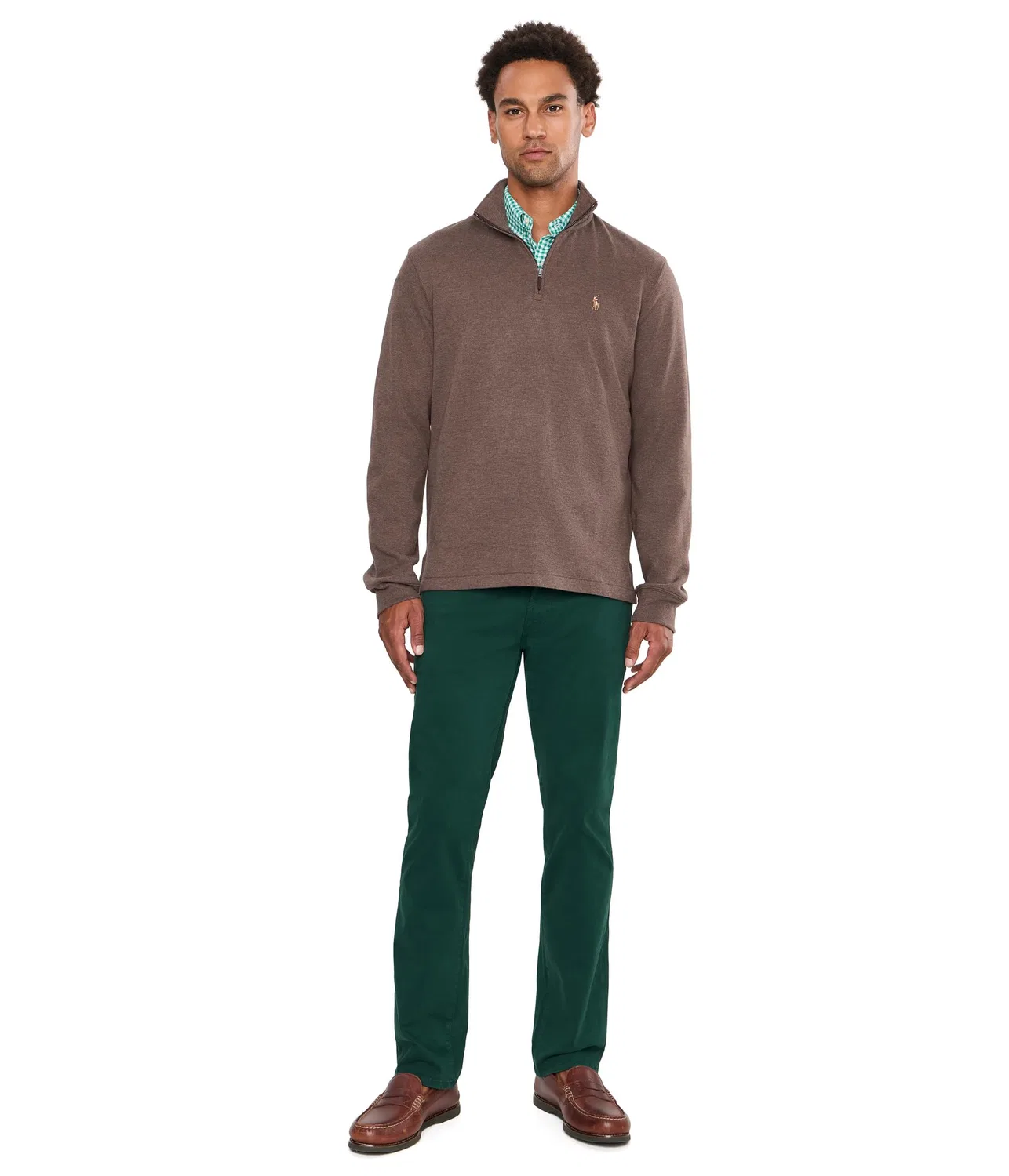 Пуловер Estate-Rib с застежкой-молнией на четверть длины Polo Ralph Lauren, Nutmeg Brown Heather — фото 2