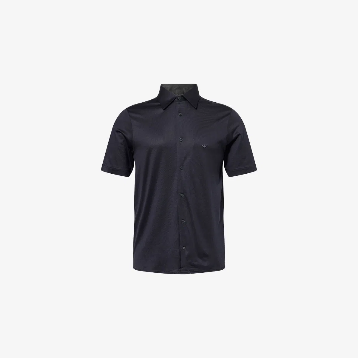 Приталенная рубашка с коротким рукавом из хлопковой смеси Emporio Armani, темно-синий